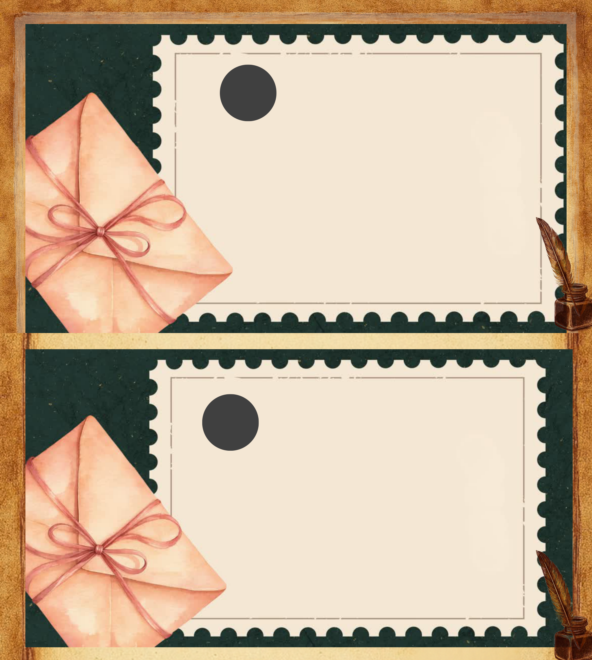 Postcard Invitation with Quill, Inkpot, and Envelope